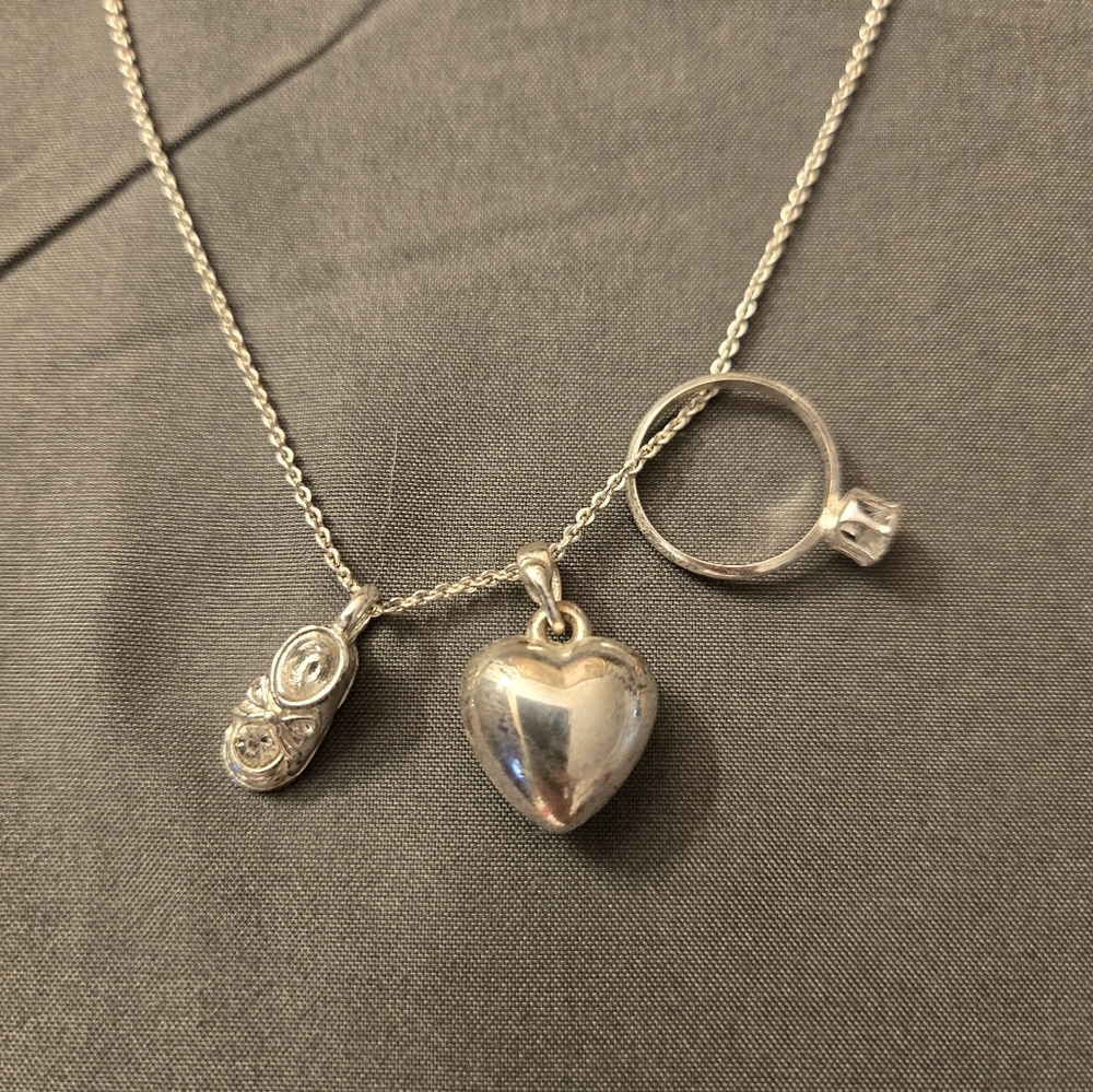 Heart Baby Shoe Ring On Necklace